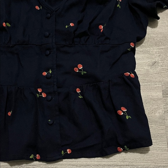 Old Navy Dark Blue Cherry Blouse - Picture 4 of 10